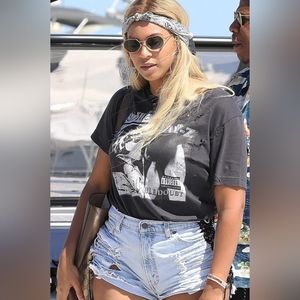 Denim lace-up shorts. Size 12S Fit more like size 8 -10. NO STRETCH. BEYONCE